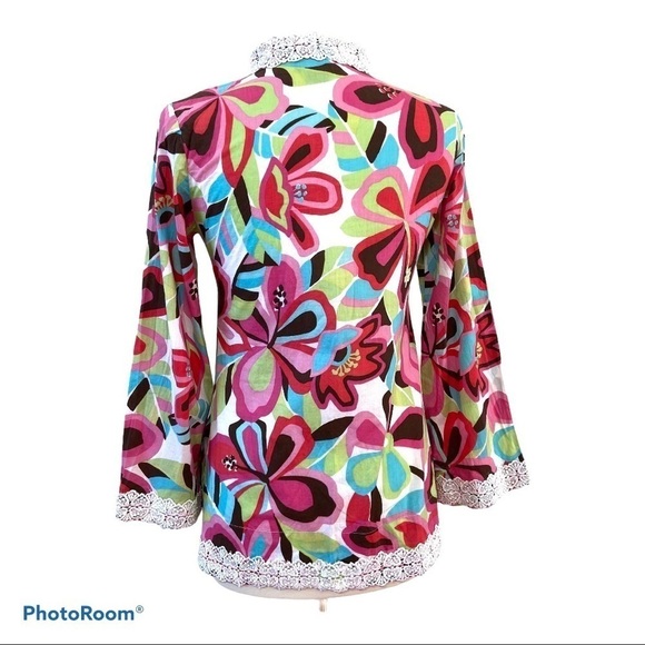 Liza Byrd Beach Cover-up FUNKY GROOVY Floral Tunic Lace Cotton - Picture 6 of 11